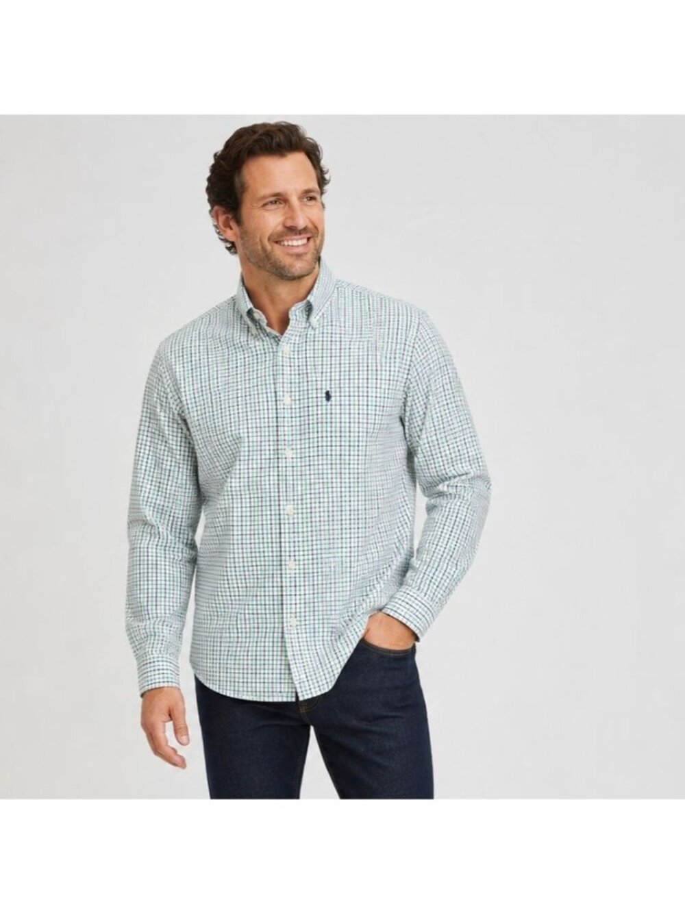 Brooks Brothers 346 Mens Shirt Long Sleeve Button Down Green Purple Check Size L